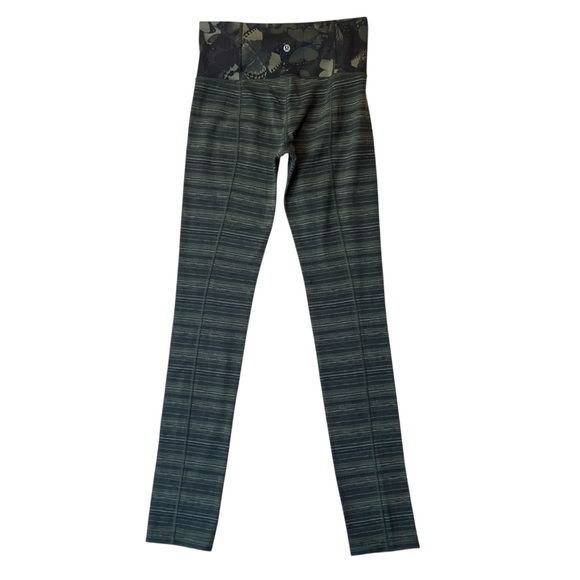 Lululemon 6 Skinny Groove Pants II Roll down Green butterfly Striped Womens - Picture 1 of 7
